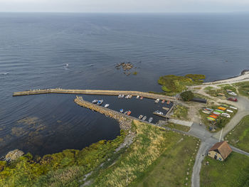 Aerial photo of melsted harbour, bornholm, denmark