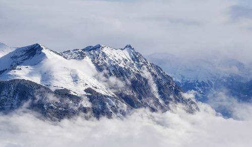 Scenic view of snowcapped mountains against sky