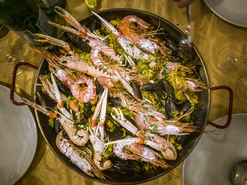 High angle view of food in plate