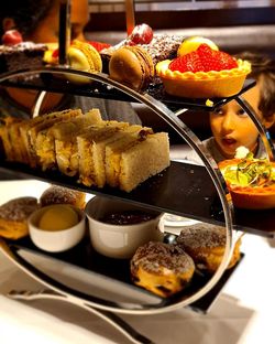 Close-up of food served on table