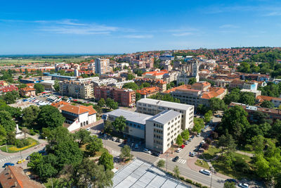 High angle view of townscape against sky