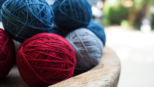 Close-up of red and blue threads