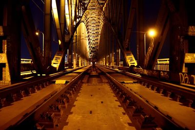 Surface level of railway tracks at night