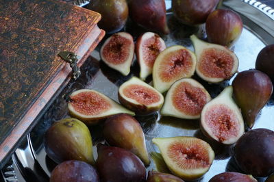 High angle view of figs in plate