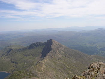 Scenic view of mountains against cloudy sky