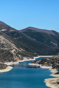 Scenic view of lake against clear blue sky