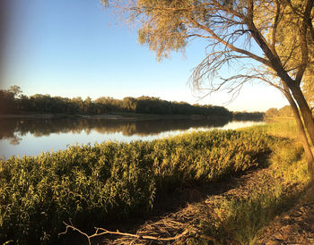 Scenic view of lake against sky