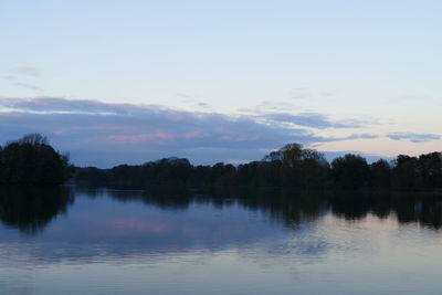 Scenic view of lake against sky at sunset