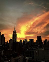 View of cityscape against cloudy sky during sunset