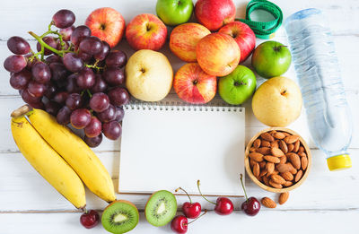 High angle view of apples on table