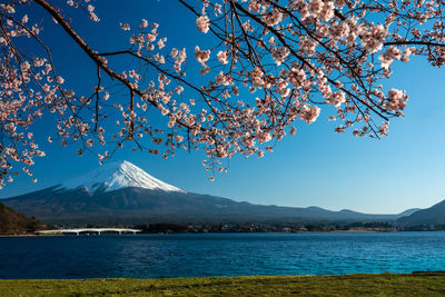 Scenic view of sea and mountains against sky