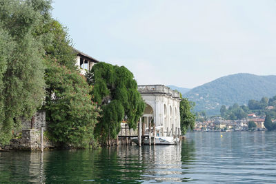 View of orta from san giulio island, orta lake, piedmont, italy