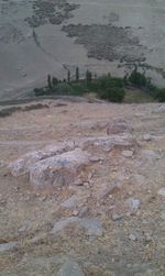 High angle view of rocks on land