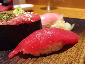 Close-up of sushi on plate