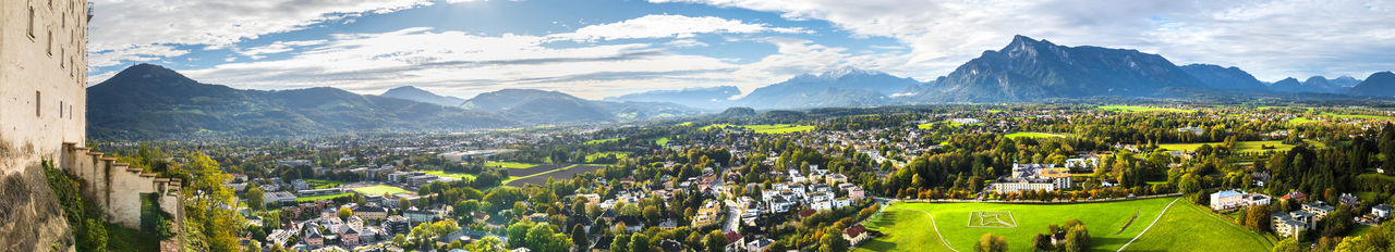 Panoramic view of landscape and mountains against sky