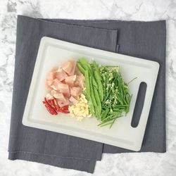 High angle view of food served on table