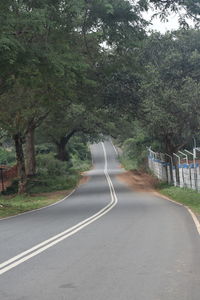 Empty road amidst trees in forest