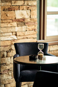 Hourglass on table at restaurant