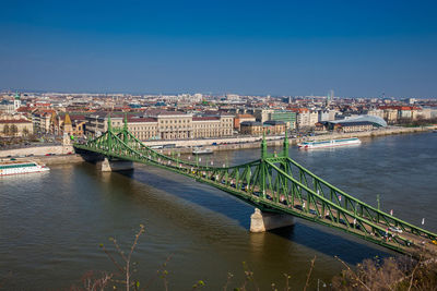 Liberty bridge or freedom bridge over the danube river in budapest