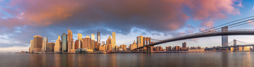 Panoramic view of buildings against cloudy sky