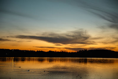 Scenic view of lake against sky during sunset