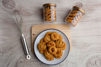 High angle view of food on table