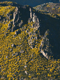 Aerial view of mountain during sunny day