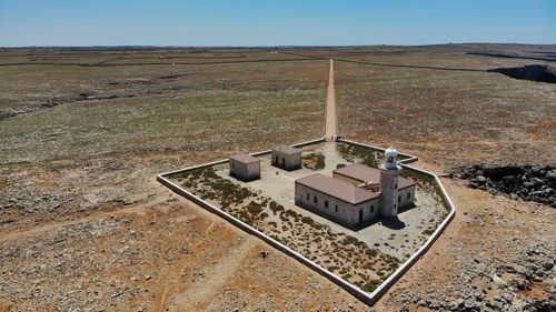 High angle view of land against clear sky