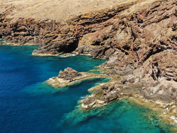 High angle view of rocks in sea
