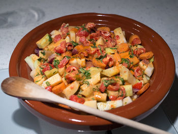 Close-up of food in plate on table