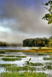 Scenic view of landscape against cloudy sky