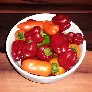 Directly above shot of cherries in bowl