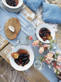 High angle view of food on table