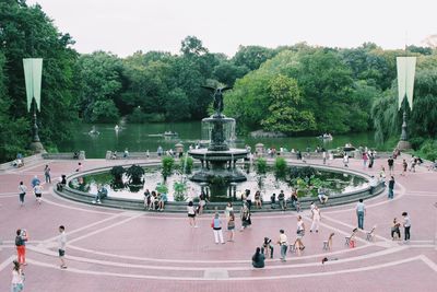 High angle view of tourists in park