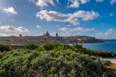 Panoramic view of trees and buildings against sky