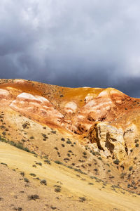 Colorful hills in altai republic, named mars 1. natural colored sandstone martian landscape.