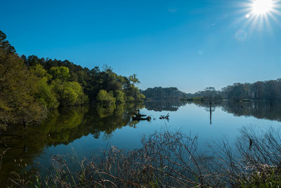 Scenic view of lake against clear sky