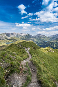 The wandertrail horizontweg from alpen tower to engstlenalp, along gental, switzerland