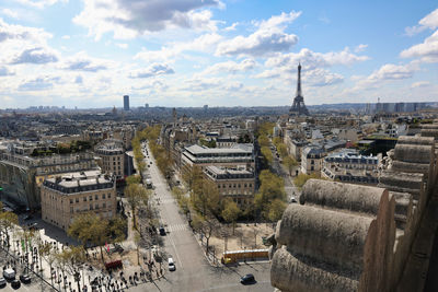 View of eiffel tower and cityscape of paris from arch of triumph, france