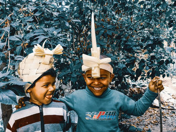 Portrait of smiling boy outdoors