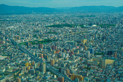 High angle view of cityscape against sky