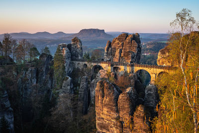 Panoramic view of rock formations against sky