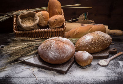 High angle view of eggs in basket on table