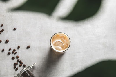 High angle view of coffee on table