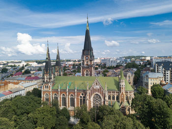 Lviv, ukraine, panorama, downtown bird's-eye view, the historical part of the city, of drone
