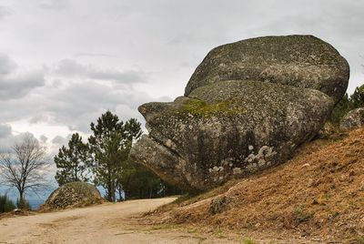 Rock formation on land against sky