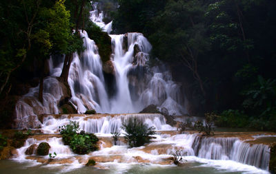 View of waterfall in forest