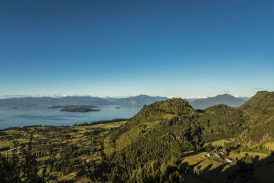 Scenic view of landscape against clear blue sky