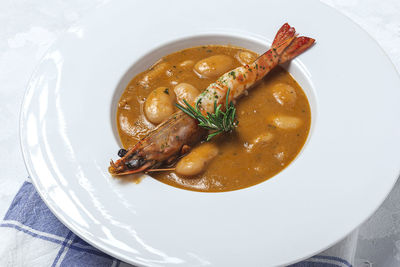 High angle view of food in plate on table