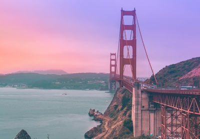 View of suspension bridge over river